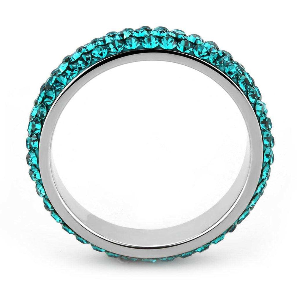 TK3538 - High polished (no plating) Stainless Steel Ring with Top Grade Crystal in Blue Zircon - Alamode - Flyclothing LLC