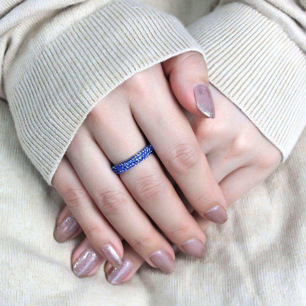 TK3539 - High polished (no plating) Stainless Steel Ring with Top Grade Crystal in Sapphire - Alamode - Flyclothing LLC
