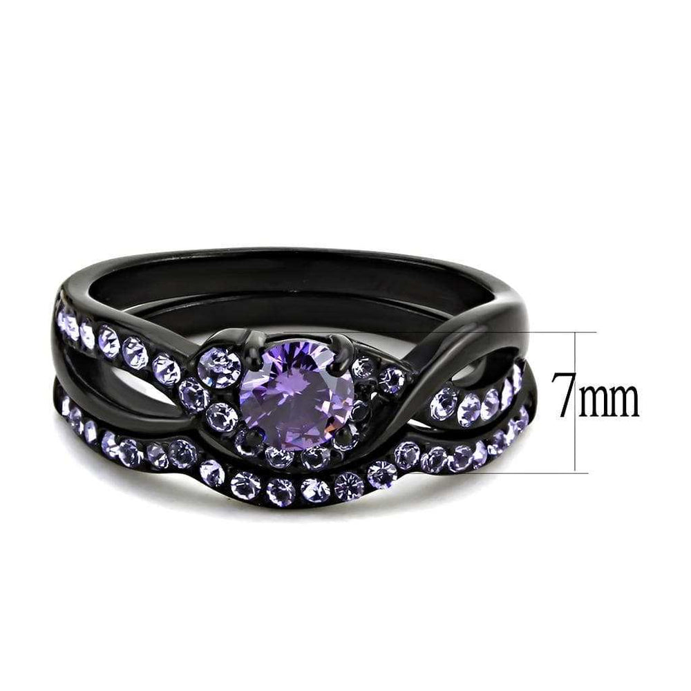 TK3560 - IP Black(Ion Plating) Stainless Steel Ring with AAA Grade CZ in Amethyst - Alamode - Flyclothing LLC