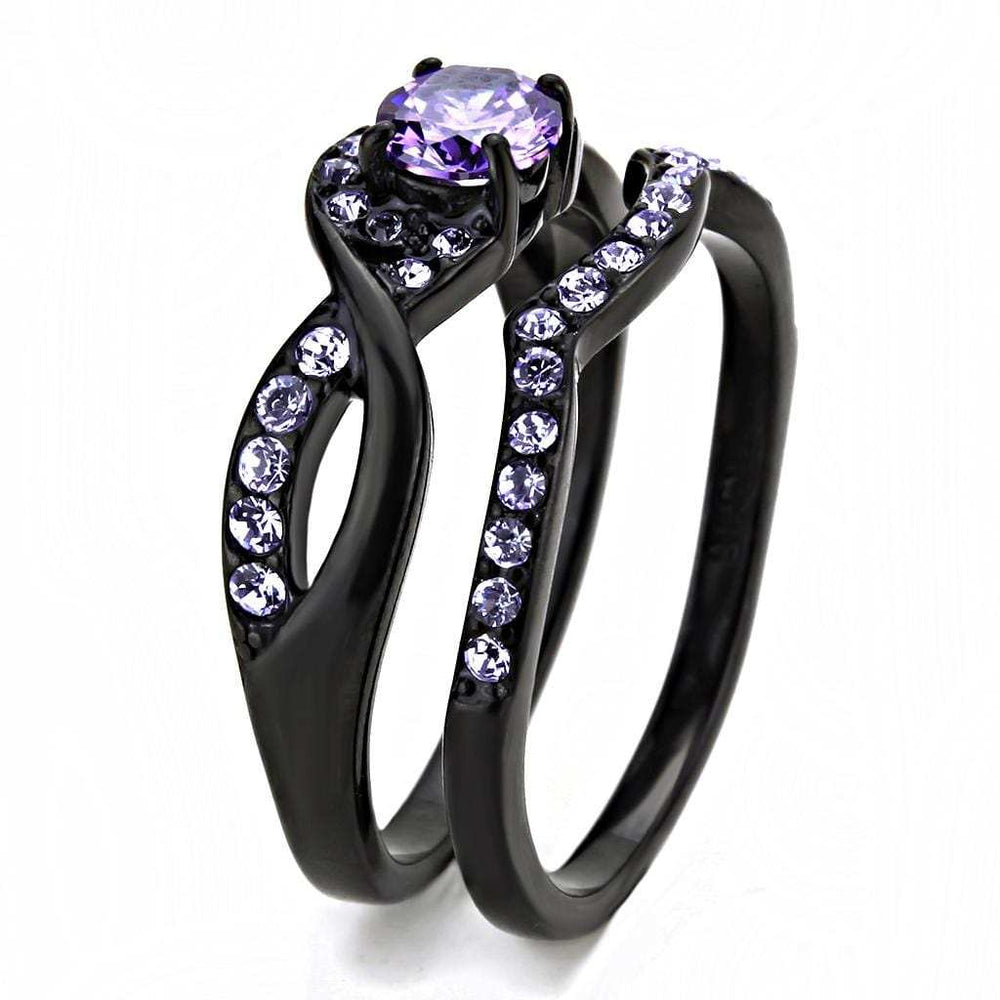 TK3560 - IP Black(Ion Plating) Stainless Steel Ring with AAA Grade CZ in Amethyst - Alamode - Flyclothing LLC