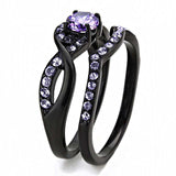 TK3560 - IP Black(Ion Plating) Stainless Steel Ring with AAA Grade CZ in Amethyst - Alamode - Flyclothing LLC