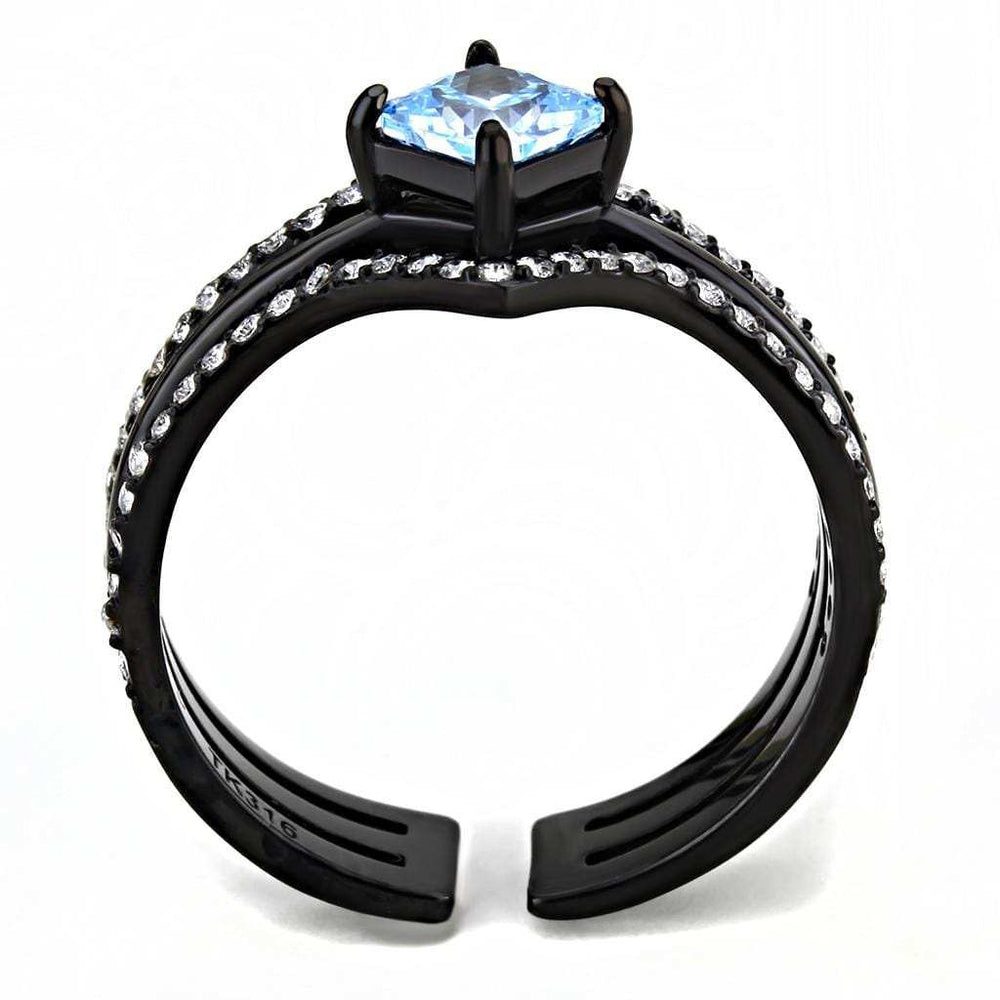 TK3562 - IP Black(Ion Plating) Stainless Steel Ring with AAA Grade CZ in Sea Blue - Alamode - Flyclothing LLC