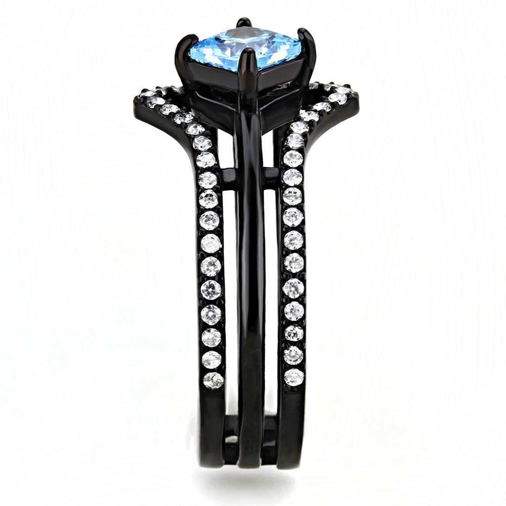 TK3562 - IP Black(Ion Plating) Stainless Steel Ring with AAA Grade CZ in Sea Blue - Alamode - Flyclothing LLC