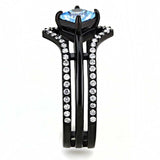 TK3562 - IP Black(Ion Plating) Stainless Steel Ring with AAA Grade CZ in Sea Blue - Alamode - Flyclothing LLC