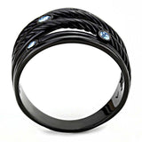 TK3564 - IP Black(Ion Plating) Stainless Steel Ring with Top Grade Crystal in Sea Blue - Alamode - Flyclothing LLC