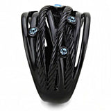TK3564 - IP Black(Ion Plating) Stainless Steel Ring with Top Grade Crystal in Sea Blue - Alamode - Flyclothing LLC
