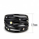 TK3566 - IP Black(Ion Plating) Stainless Steel Ring with Top Grade Crystal in Aurora Borealis (Rainbow Effect) - Alamode - Flyclothing LLC