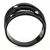 TK3566 - IP Black(Ion Plating) Stainless Steel Ring with Top Grade Crystal in Aurora Borealis (Rainbow Effect) - Alamode - Flyclothing LLC