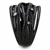 TK3566 - IP Black(Ion Plating) Stainless Steel Ring with Top Grade Crystal in Aurora Borealis (Rainbow Effect) - Alamode - Flyclothing LLC