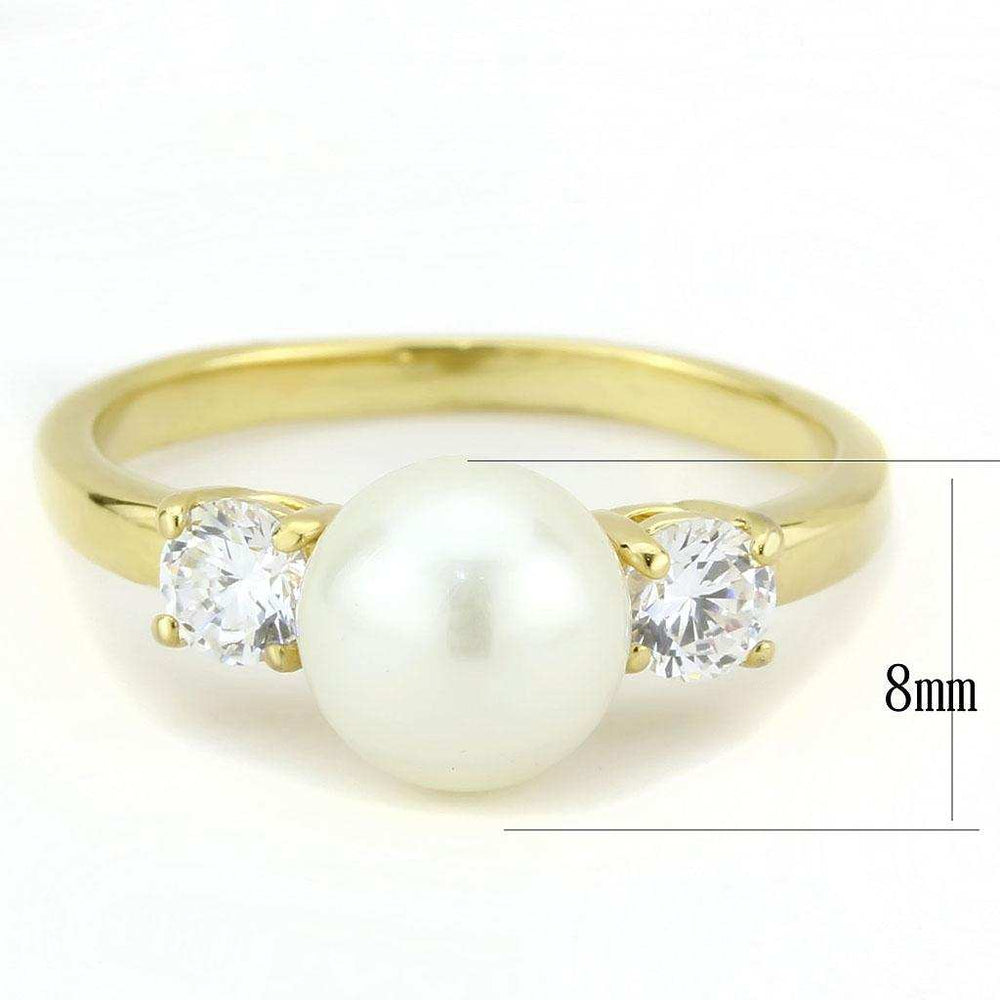 TK3567 - IP Gold(Ion Plating) Stainless Steel Ring with Synthetic Pearl in White - Alamode - Flyclothing LLC