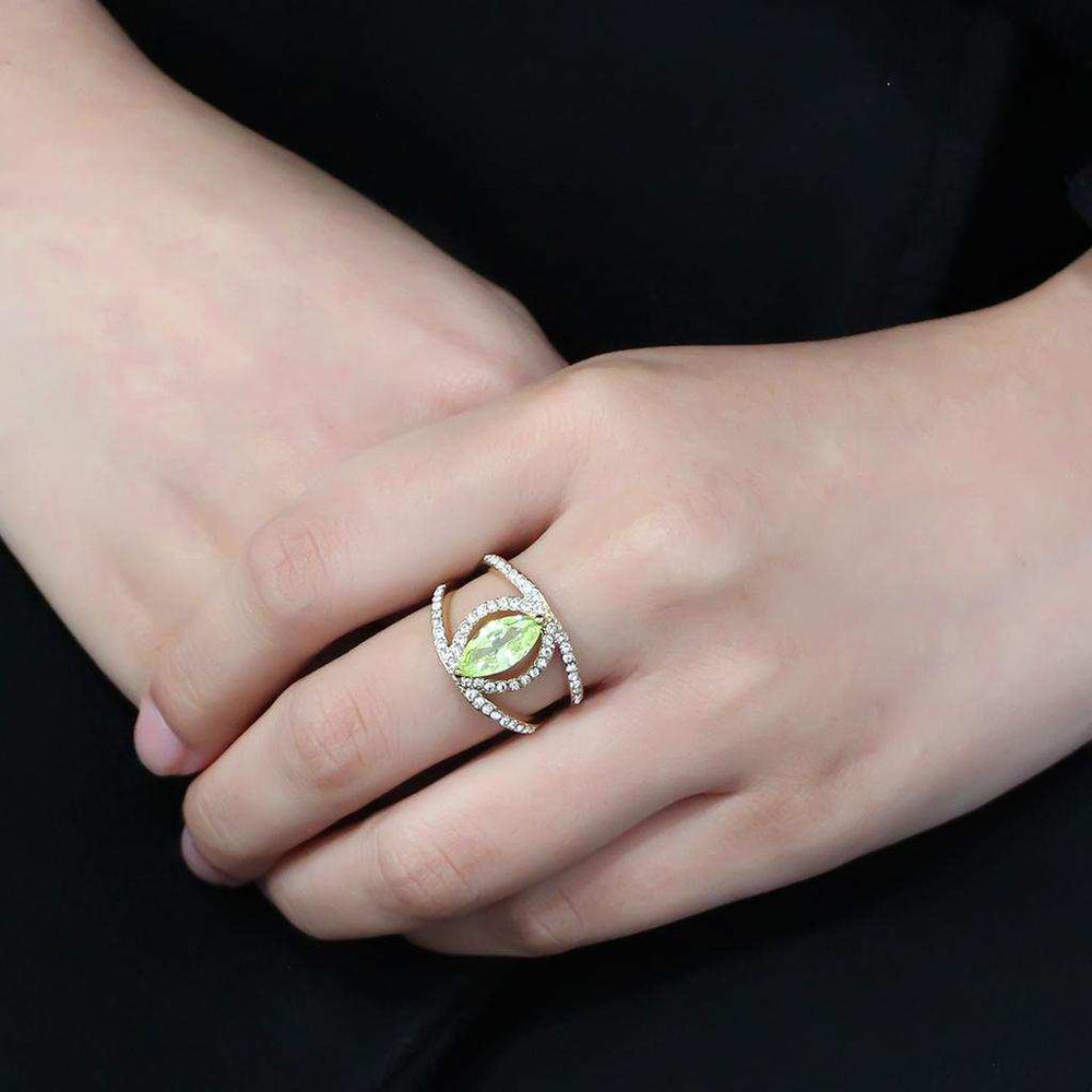 TK3578 - IP Gold(Ion Plating) Stainless Steel Ring with AAA Grade CZ in Apple Green color - Alamode - Flyclothing LLC