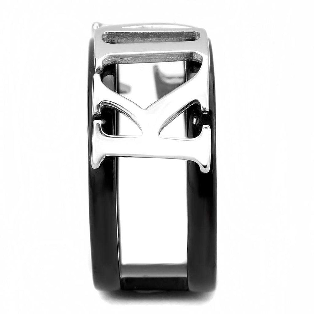TK3583 - Two-Tone IP Black (Ion Plating) Stainless Steel Ring with No Stone - Alamode - Flyclothing LLC