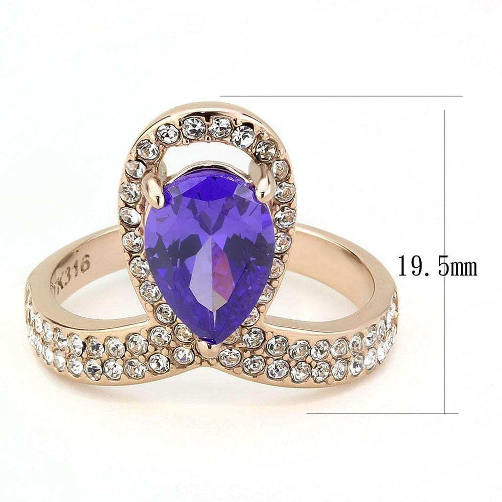 TK3589 - IP Rose Gold(Ion Plating) Stainless Steel Ring with AAA Grade CZ in Tanzanite - Alamode - Flyclothing LLC