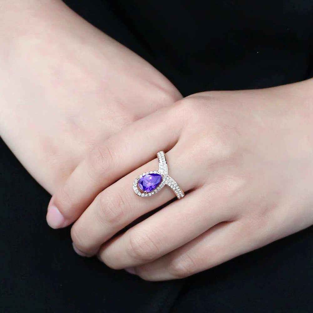 TK3589 - IP Rose Gold(Ion Plating) Stainless Steel Ring with AAA Grade CZ in Tanzanite - Alamode - Flyclothing LLC