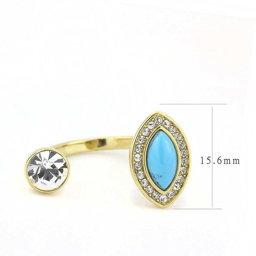 TK3592 - IP Gold(Ion Plating) Stainless Steel Ring with Synthetic Turquoise in Turquoise - Alamode - Flyclothing LLC