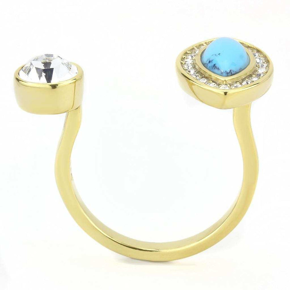 TK3592 - IP Gold(Ion Plating) Stainless Steel Ring with Synthetic Turquoise in Turquoise - Alamode - Flyclothing LLC