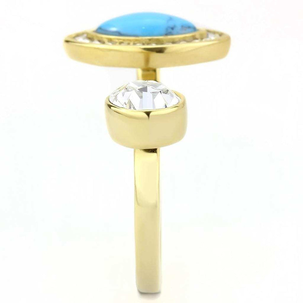 TK3592 - IP Gold(Ion Plating) Stainless Steel Ring with Synthetic Turquoise in Turquoise - Alamode - Flyclothing LLC