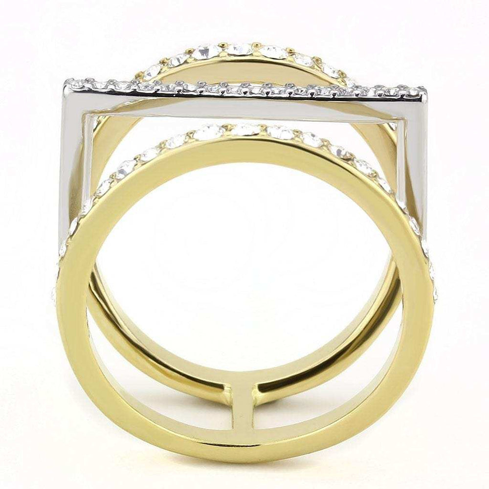TK3593 - Two-Tone IP Gold (Ion Plating) Stainless Steel Ring with Top Grade Crystal in Clear - Alamode - Flyclothing LLC