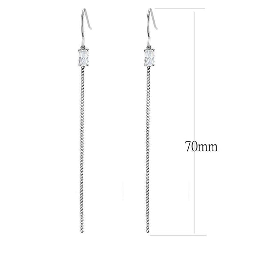 TK3599 - High polished (no plating) Stainless Steel Earrings with AAA Grade CZ in Clear - Alamode - Flyclothing LLC