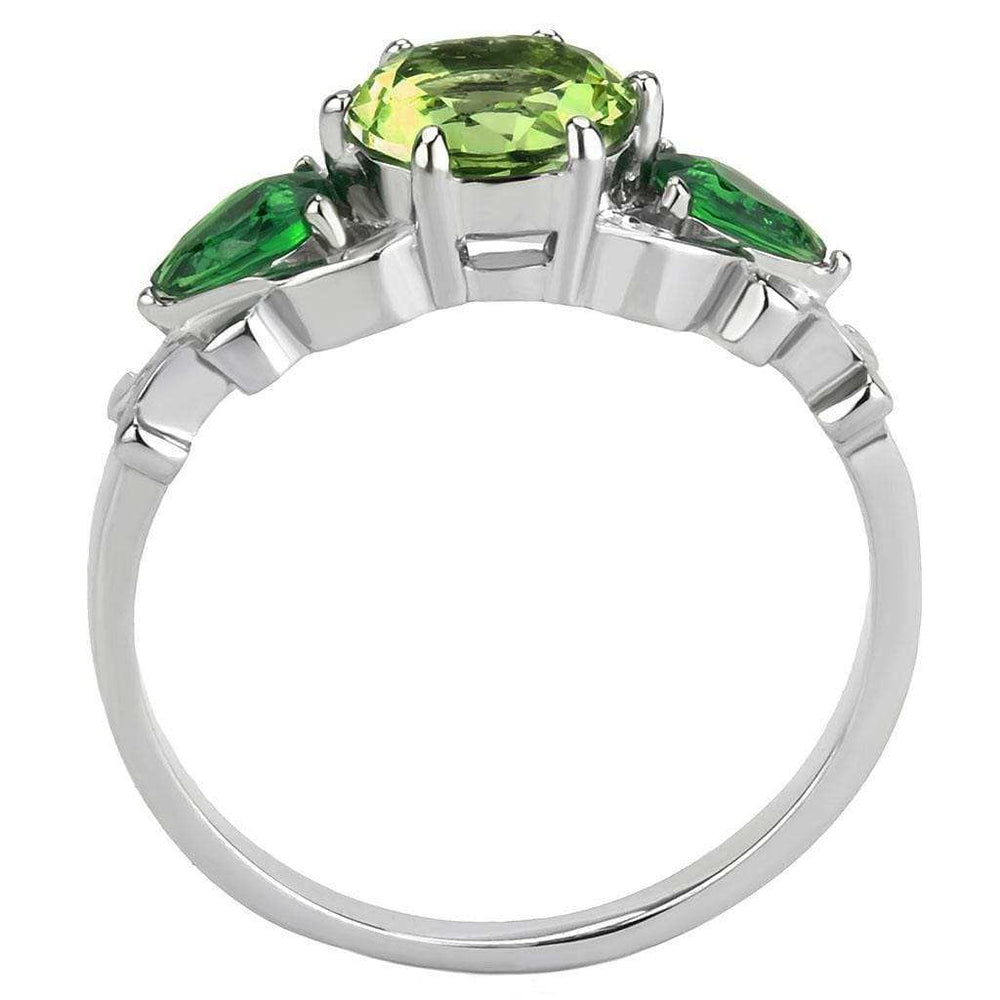 TK3610 - No Plating Stainless Steel Ring with Crystal in Peridot - Alamode - Flyclothing LLC