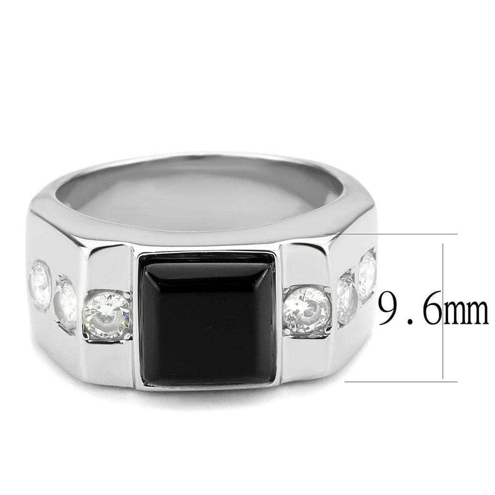 TK3615 - High polished (no plating) Stainless Steel Ring with Synthetic Onyx in Jet - Alamode - Flyclothing LLC