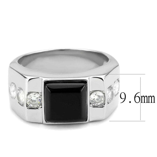 TK3615 - High polished (no plating) Stainless Steel Ring with Synthetic Onyx in Jet - Alamode - Flyclothing LLC