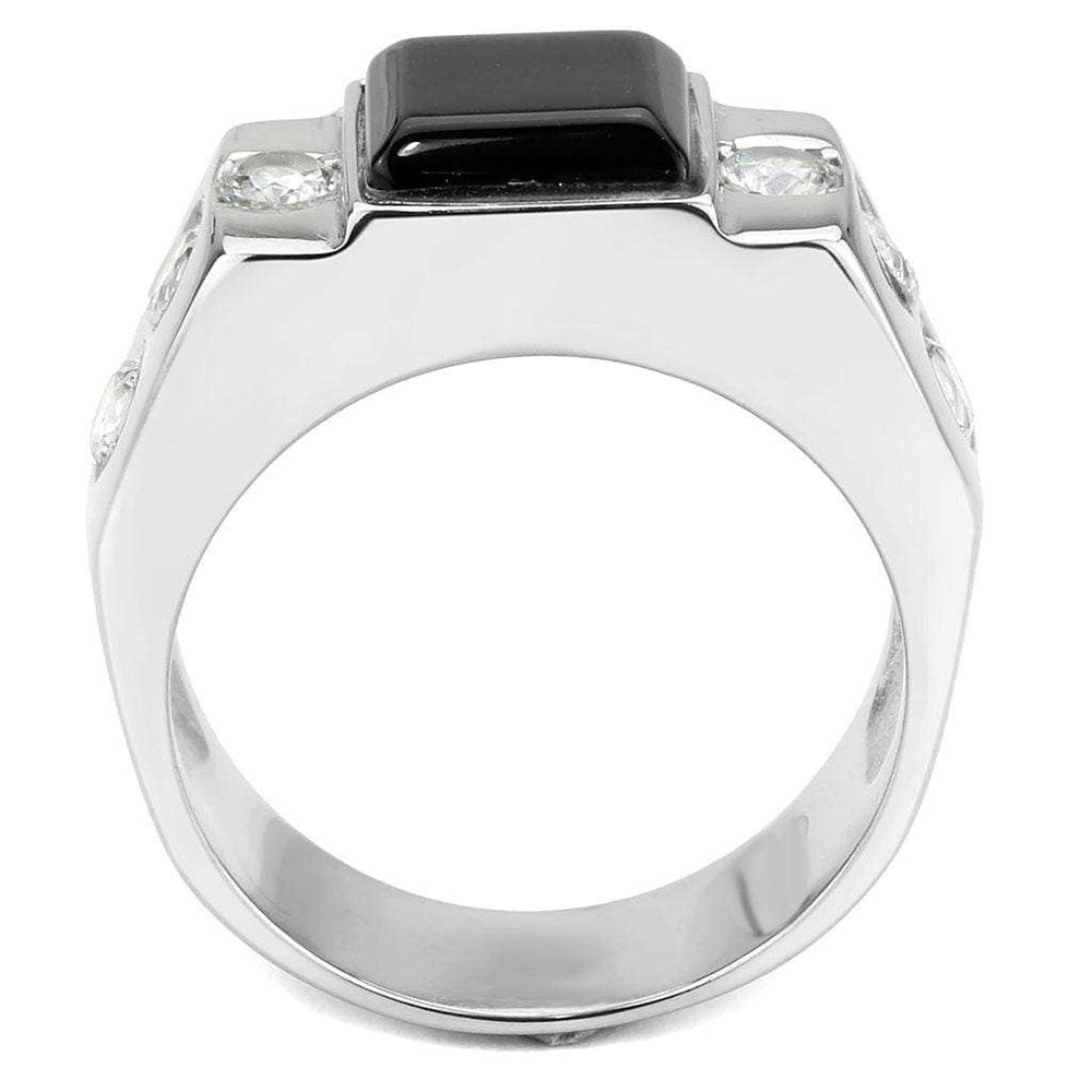 TK3615 - High polished (no plating) Stainless Steel Ring with Synthetic Onyx in Jet - Alamode - Flyclothing LLC