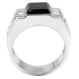 TK3615 - High polished (no plating) Stainless Steel Ring with Synthetic Onyx in Jet - Alamode - Flyclothing LLC