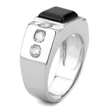 TK3615 - High polished (no plating) Stainless Steel Ring with Synthetic Onyx in Jet - Alamode - Flyclothing LLC