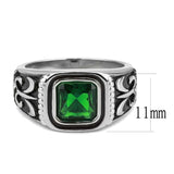 TK3616 - High polished (no plating) Stainless Steel Ring with Synthetic Synthetic Glass in Emerald - Alamode - Flyclothing LLC