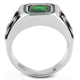 TK3616 - High polished (no plating) Stainless Steel Ring with Synthetic Synthetic Glass in Emerald - Alamode - Flyclothing LLC
