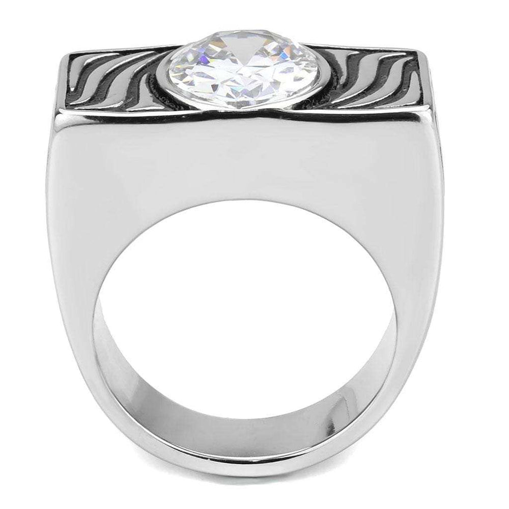 TK3620 - High polished (no plating) Stainless Steel Ring with AAA Grade CZ in Clear - Alamode - Flyclothing LLC