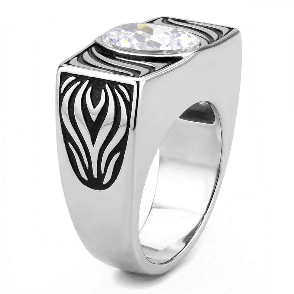 TK3620 - High polished (no plating) Stainless Steel Ring with AAA Grade CZ in Clear - Alamode - Flyclothing LLC