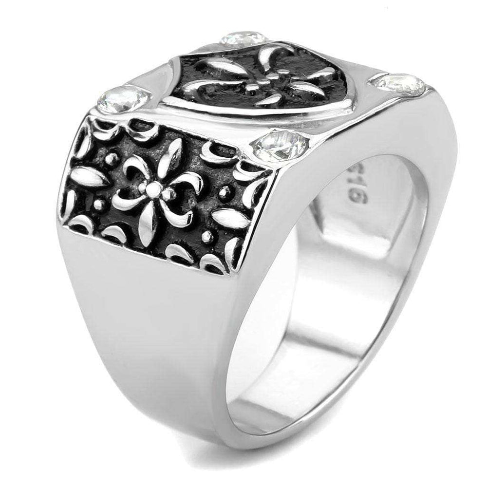TK3621 - High polished (no plating) Stainless Steel Ring with AAA Grade CZ in Clear - Alamode - Flyclothing LLC