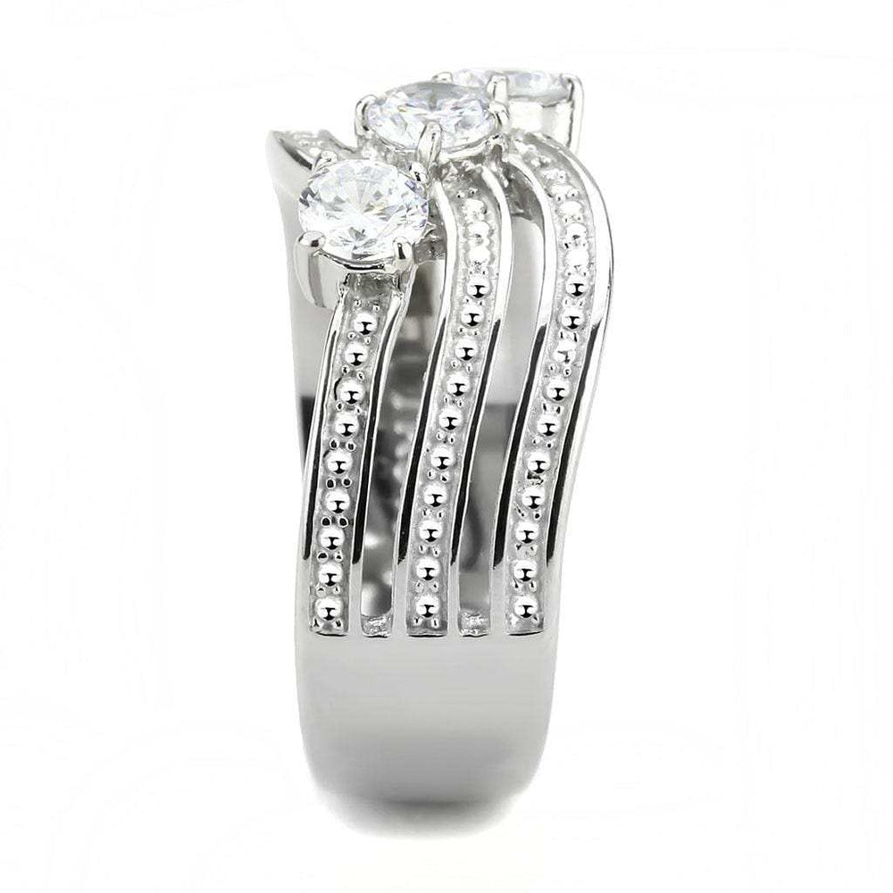 TK3633 - High polished (no plating) Stainless Steel Ring with AAA Grade CZ in Clear - Alamode - Flyclothing LLC