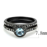 TK3634 - IP Black(Ion Plating) Stainless Steel Ring with Synthetic Synthetic Glass in Sea Blue - Alamode - Flyclothing LLC