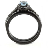 TK3634 - IP Black(Ion Plating) Stainless Steel Ring with Synthetic Synthetic Glass in Sea Blue - Alamode - Flyclothing LLC
