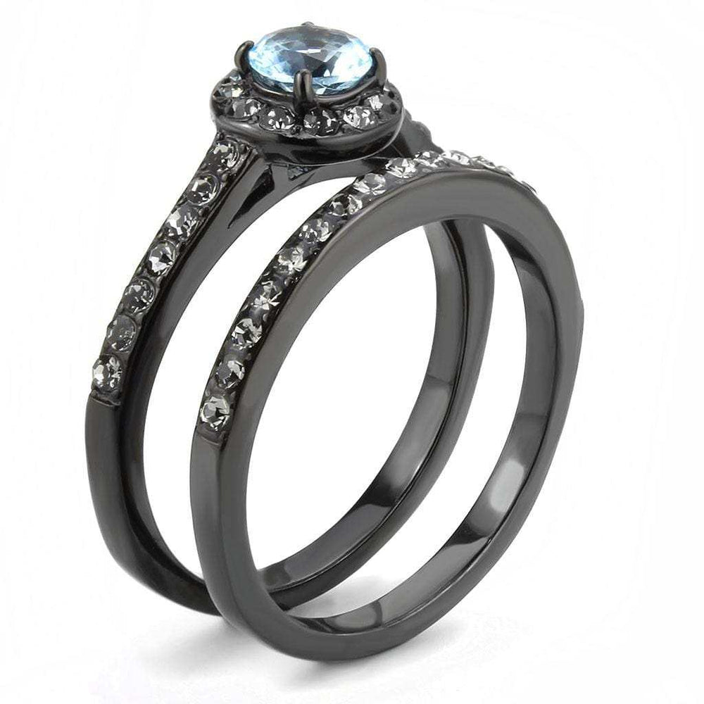 TK3634 - IP Black(Ion Plating) Stainless Steel Ring with Synthetic Synthetic Glass in Sea Blue - Alamode - Flyclothing LLC