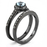 TK3634 - IP Black(Ion Plating) Stainless Steel Ring with Synthetic Synthetic Glass in Sea Blue - Alamode - Flyclothing LLC
