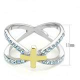 TK3636 - Two-Tone IP Gold (Ion Plating) Stainless Steel Ring with Top Grade Crystal in Sea Blue - Alamode - Flyclothing LLC