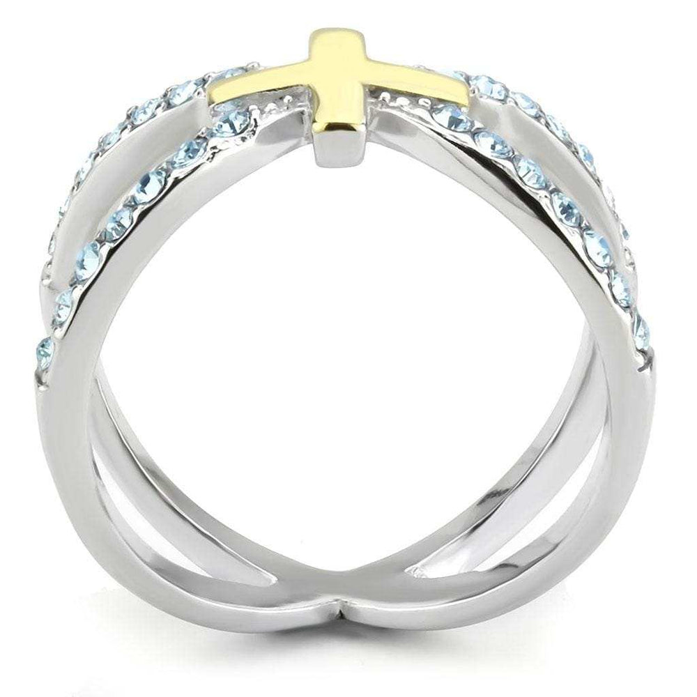 TK3636 - Two-Tone IP Gold (Ion Plating) Stainless Steel Ring with Top Grade Crystal in Sea Blue - Alamode - Flyclothing LLC