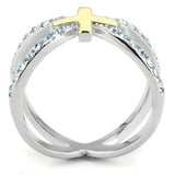 TK3636 - Two-Tone IP Gold (Ion Plating) Stainless Steel Ring with Top Grade Crystal in Sea Blue - Alamode - Flyclothing LLC
