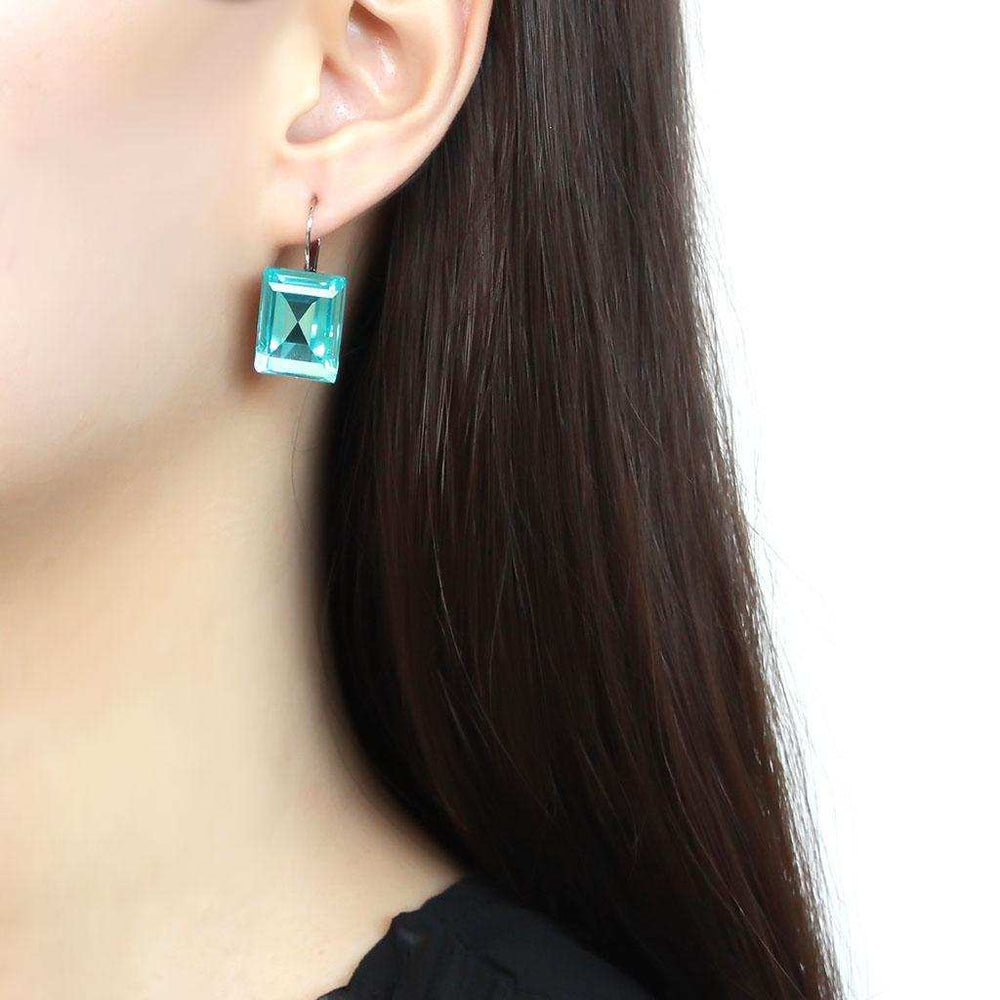 TK3649 - High polished (no plating) Stainless Steel Earrings with Top Grade Crystal in Sea Blue - Alamode - Flyclothing LLC