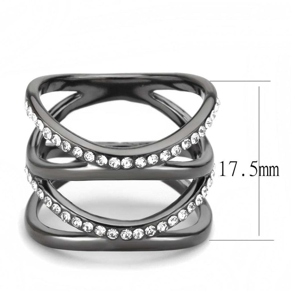TK3689 - IP Light Black (IP Gun) Stainless Steel Ring with Top Grade Crystal in Clear - Alamode - Flyclothing LLC