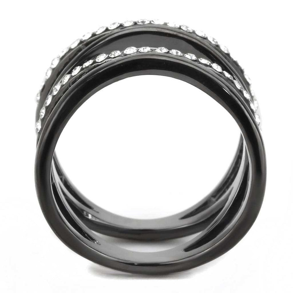 TK3689 - IP Light Black (IP Gun) Stainless Steel Ring with Top Grade Crystal in Clear - Alamode - Flyclothing LLC