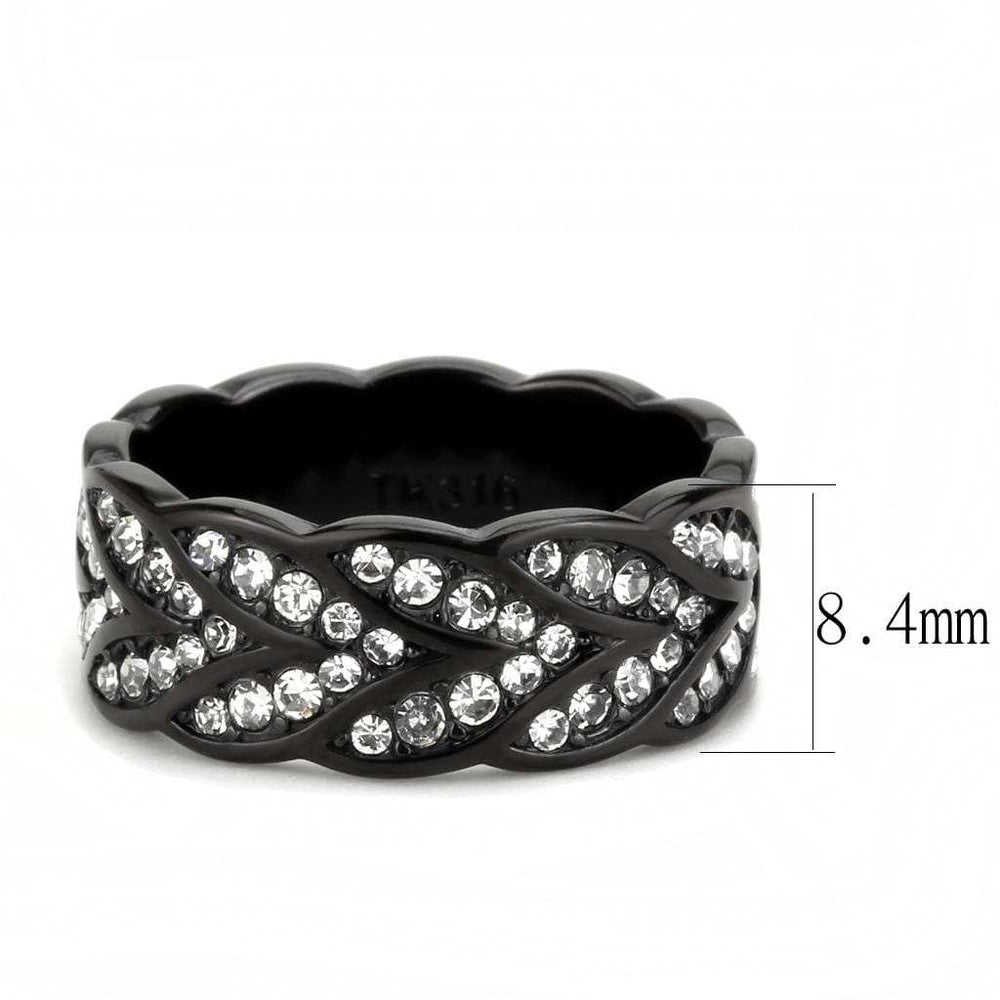 TK3691 - IP Black(Ion Plating) Stainless Steel Ring with Top Grade Crystal in Clear - Alamode - Flyclothing LLC