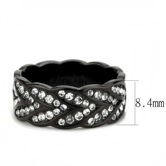 TK3691 - IP Black(Ion Plating) Stainless Steel Ring with Top Grade Crystal in Clear - Alamode - Flyclothing LLC