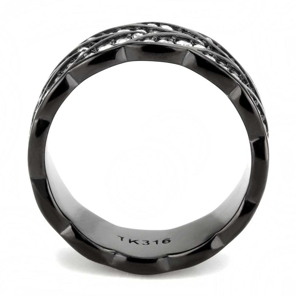 TK3691 - IP Black(Ion Plating) Stainless Steel Ring with Top Grade Crystal in Clear - Alamode - Flyclothing LLC