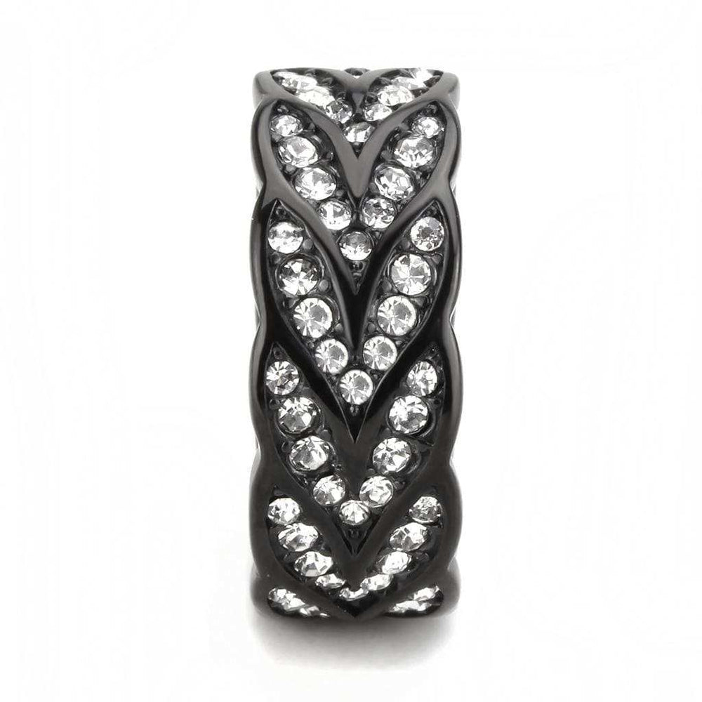 TK3691 - IP Black(Ion Plating) Stainless Steel Ring with Top Grade Crystal in Clear - Alamode - Flyclothing LLC