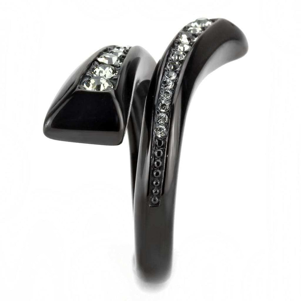TK3692 - IP Black(Ion Plating) Stainless Steel Ring with Top Grade Crystal in Black Diamond - Alamode - Flyclothing LLC